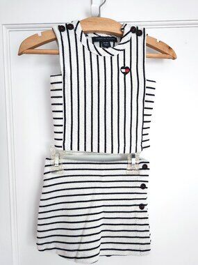 Tommy Hilfiger Baby Girls Popcorn Pique Striped Top & Wrap Skort Set (NWOT)